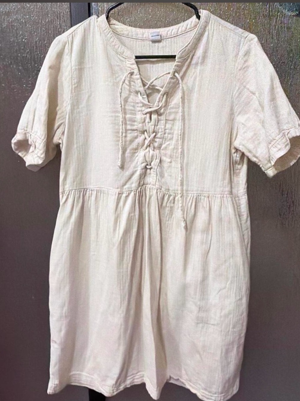 Old Navy Cream Lace-Up Peasant Dress for Girls